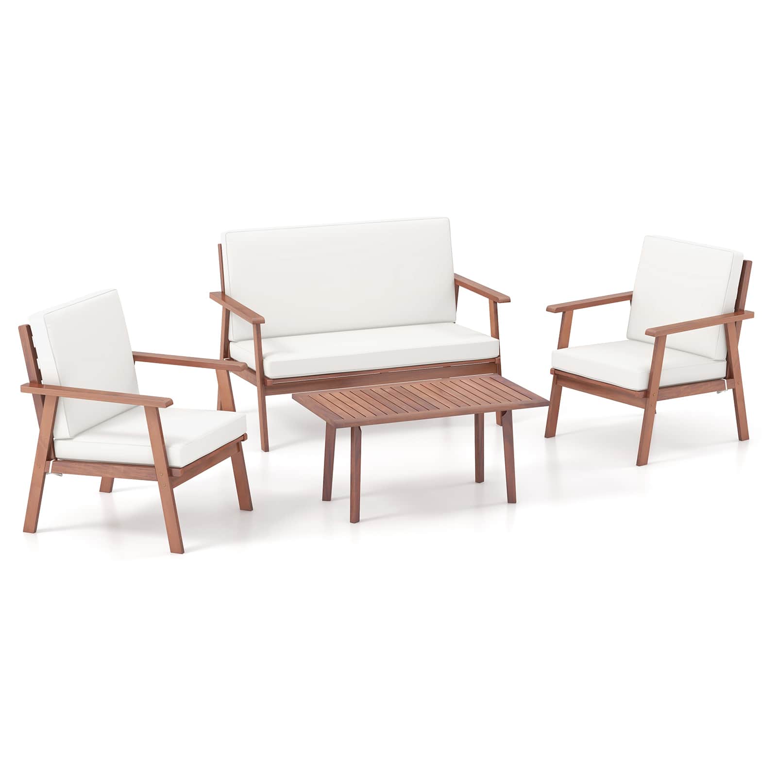 Gymax - 4PCS Conversation Set Acacia Wood Sofa Coffee Table w/ Cushioned Seat Patio - Natural price history on PriceWatchPro
