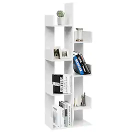 Gymax - 8-Tier Bookshelf Bookcase w/8 Open Compartments Space-Saving Storage Rack - White