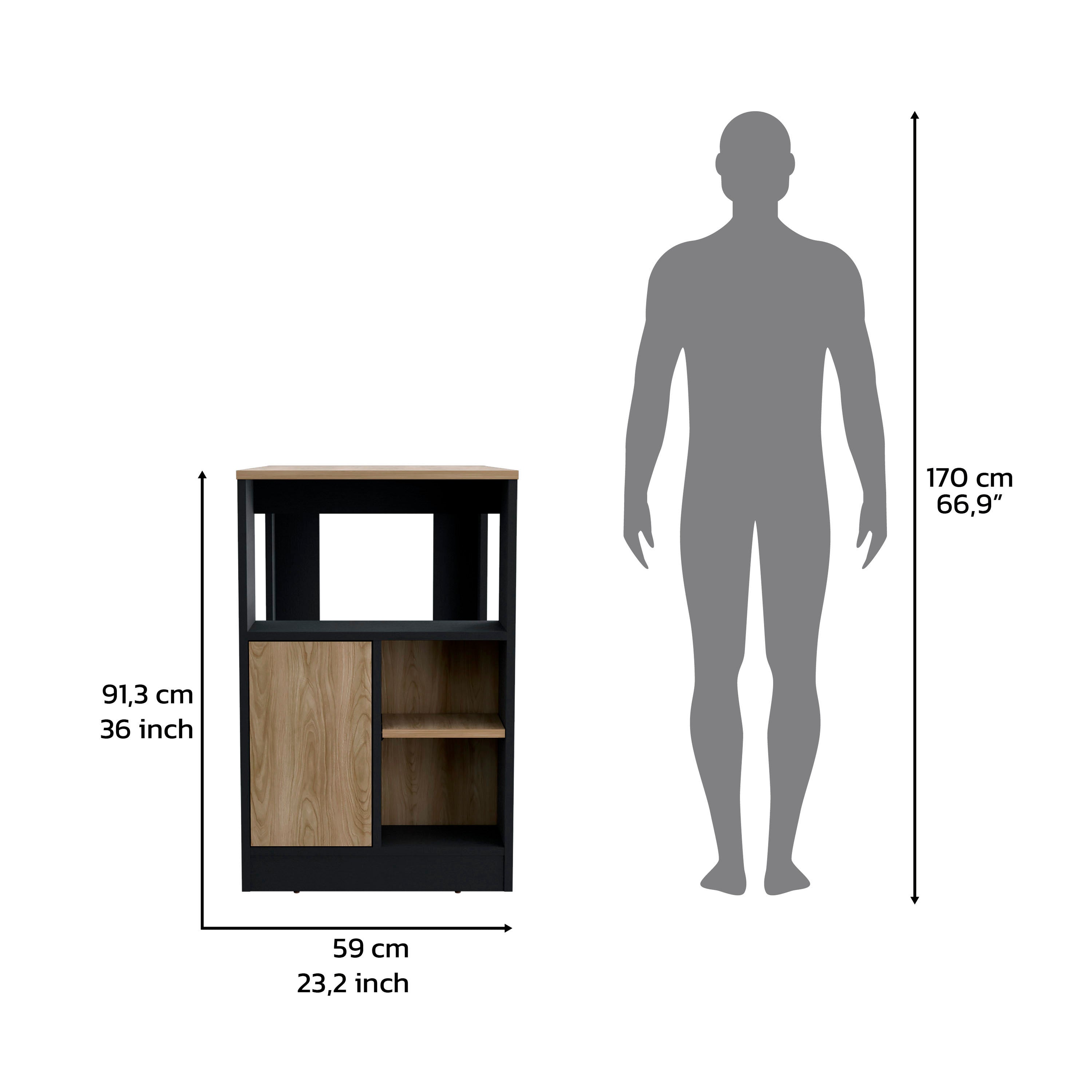 170 cm 66,9"
91,3 cm 36 inch
59 cm 23,2 inch