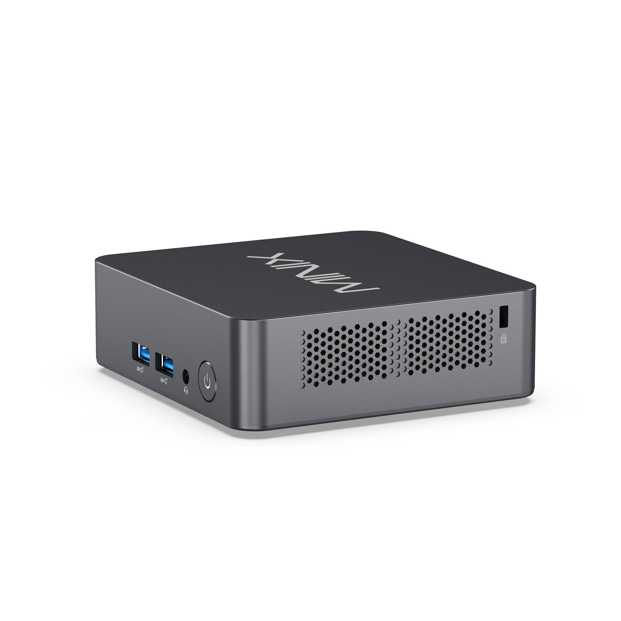 Back. MINIX - NUC300 Mini PC Desktop, Intel Core 3 N300, 16GB DDR5 RAM, 512GB PCIe SSD, Intel UHD Graphics, Wi-Fi 6, Dual HDMI 4K@60Hz - Black.