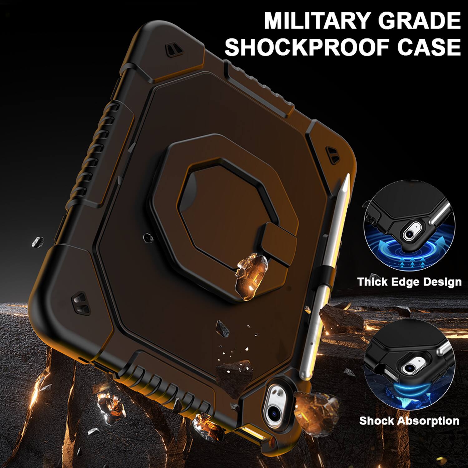 MILITARY GRADE SHOCKPROOF CASE

Thick Edge Design

Shock Absorption