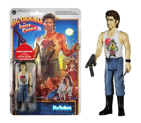WARNING: Choking Hazard - May contain small parts. 14+
BIG TROUBLE IN LITTLE CHINA ADULT COLLECTIBLE - NOT A TOY
ADULT COLLECTIBLE - NOT A TOY
ADULTE COLLECTIONNER - PAS UN JOUET
COLECCIÓN DE ADULTOS - NO ES UN JUGUETE
JACK BURTON 3.34 INCH FULLY POSABLE ACTION FIGURE
ReAction FIGURES