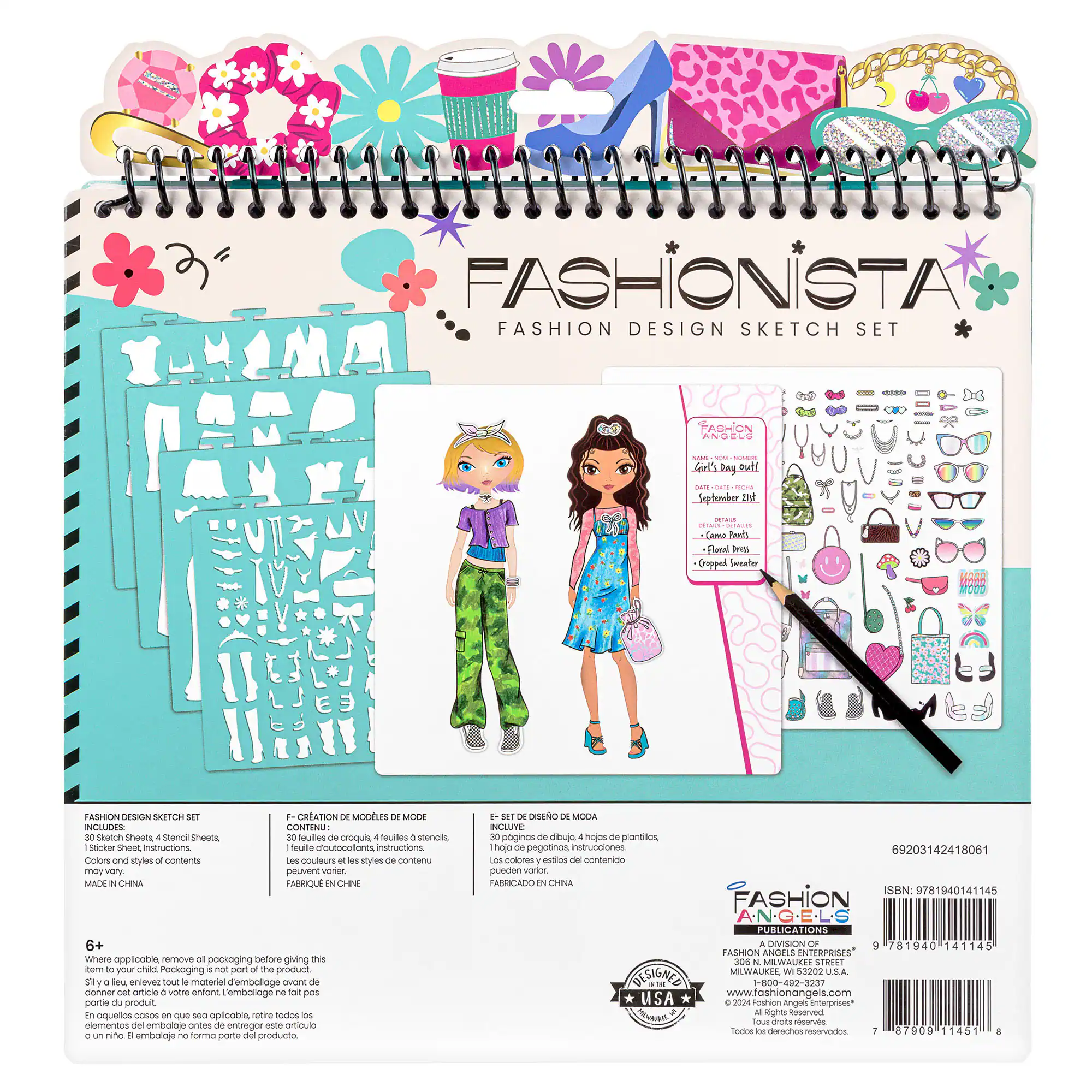 Fashionista Fashion Design Sketch Set - September 2014 - Gel's Jay out! - Saptember D CETANT ETAd Cama Ranh Fleral Sres "Cuppe Semater nata DESION SKETCH ST CREATION DE MOOELES DI MODE INCLUDEE CONTINUT X Sausnh Sheets, Shenoe Sheets J fowiltes - croquis fauites stencils Stcker sheet inseruntions feulle outocotores instructions Colors cei styles cortares Lare couleurs - styles 2 coeanu may vury peuvent vorier MAE Cra AIQUE do CHNE 6+ whane applicable nsVe  packaging before giving this nam your child Packoging not port the product 3a ELA enievez TOu imateriel d'embalage ar de nnner  cnnieia una enfont ambatage - oit DOs portie d produit in aquetos COSOS  DON opicable netiro tordow l plementos - embakzje aries - entregor asia articulo u mino embalqje - formo porle e producto S DE DISENO dn MOCA INCLUVE bginas de abuj hoos de piontios houn de pegotinos instrucciones 69203142418061 LON colores estion - contenido pueden vera.