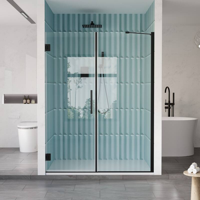 "WELLFOR - 56–57 in. W x 72 in. H Frameless Hinged Shower Door with 3/8"" Clear Tempered Glass, Reversible Opening - Matte Black" price history on PriceWatchPro