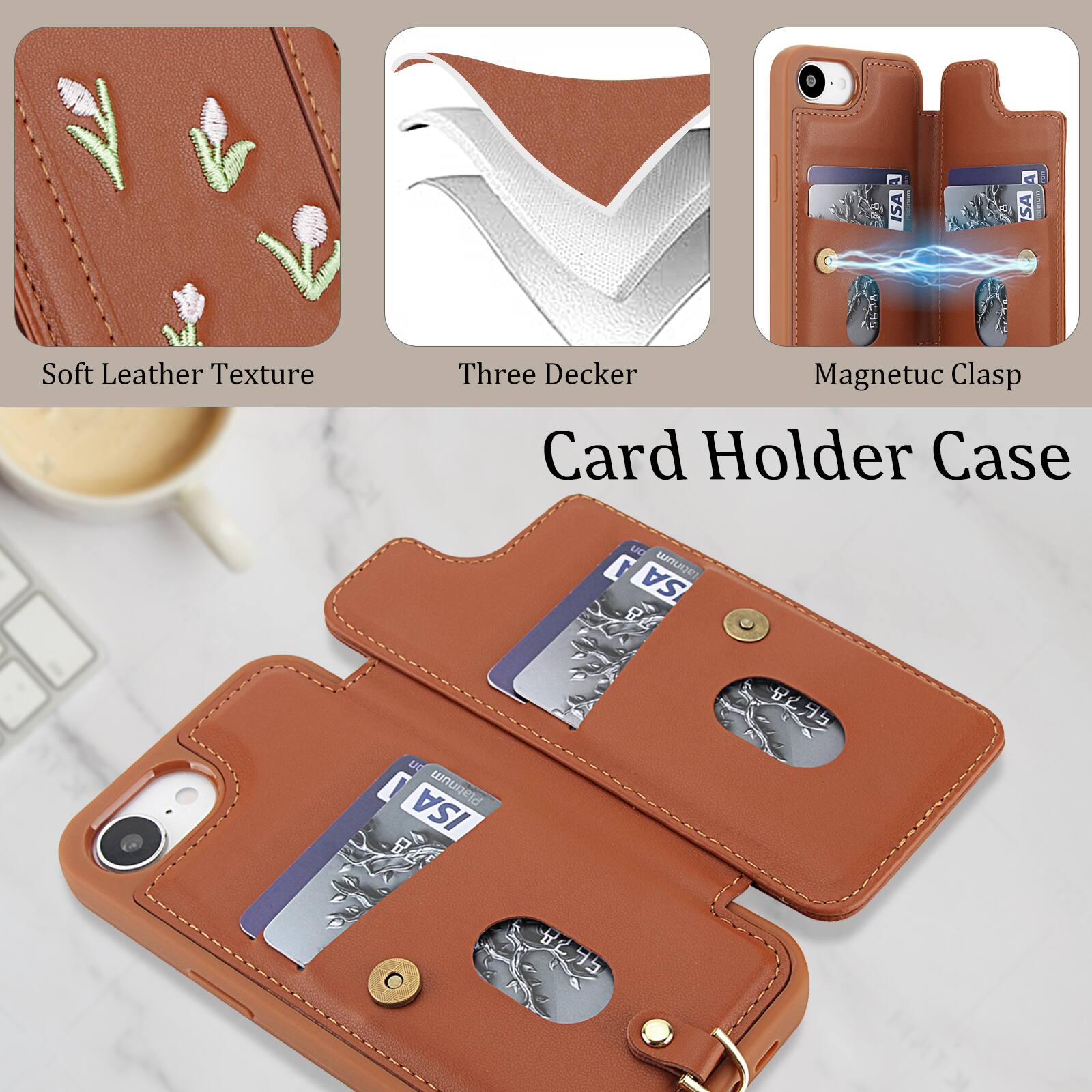 e ISA A SA Soft Leather Texture 4ASA Three Decker Magnetic Clasp Card Holder Case un I BAA SA uC I Platinum ISA A 5