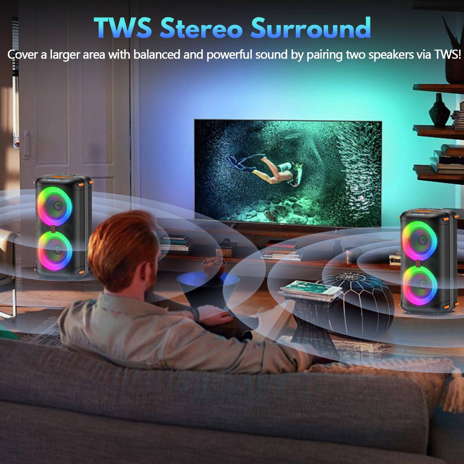 TWS Stereo Surround

Cover a larger area with balanced and powerful sound by pairing two speakers via TWS!