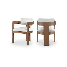 Meridian Furniture - Sacha Cream Linen Textured Fabric Dining Chair, Set of 2 - Beige