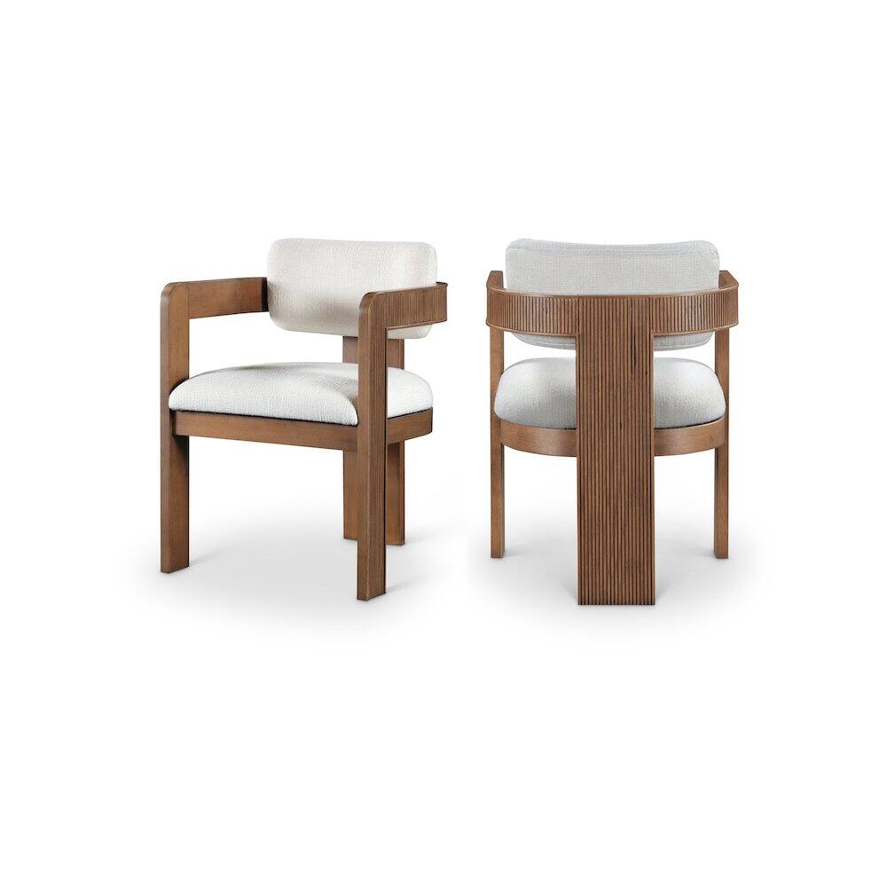 Front. Meridian Furniture - Sacha Cream Linen Textured Fabric Dining Chair, Set of 2 - Beige.