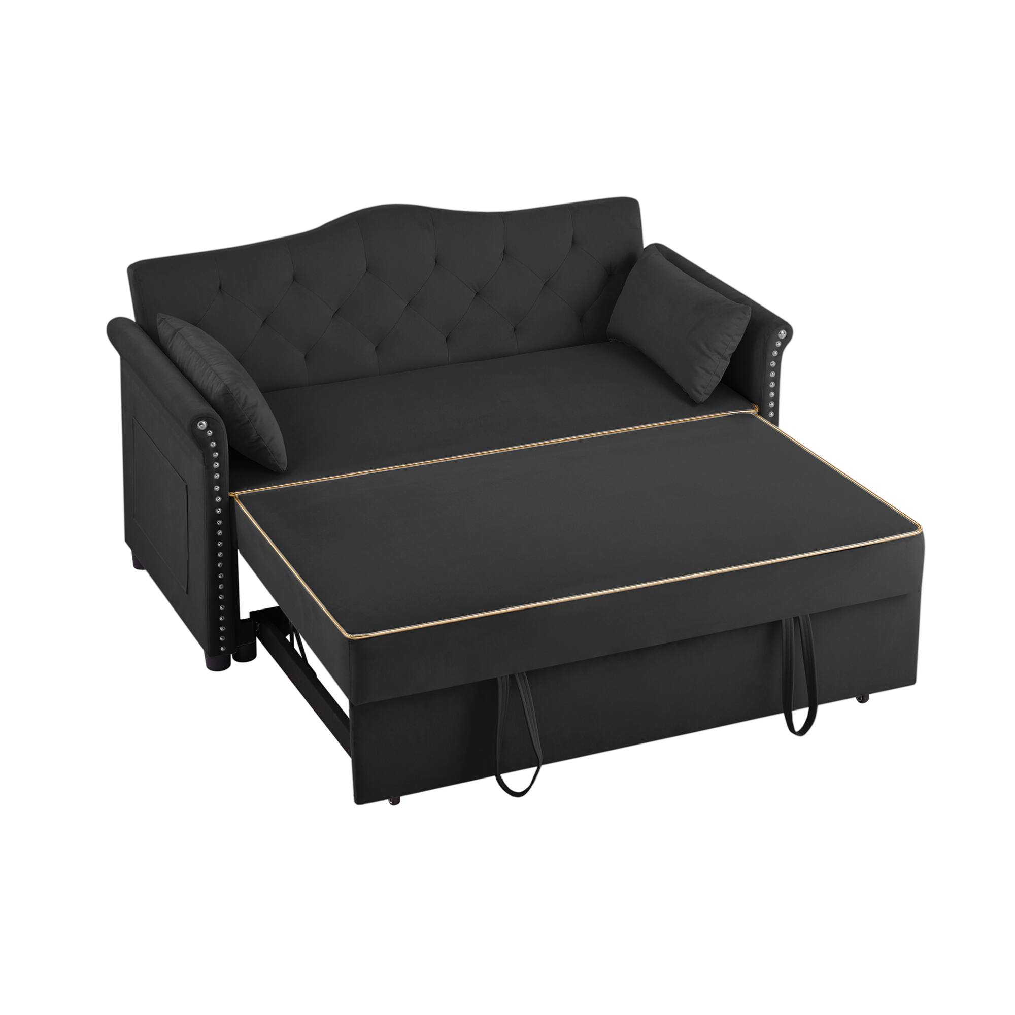 Alt View 5. GOODSILO - Velvet Convertible Sleeper Sofa Bed with Adjustable Positions and Tufted Backrest - Black.