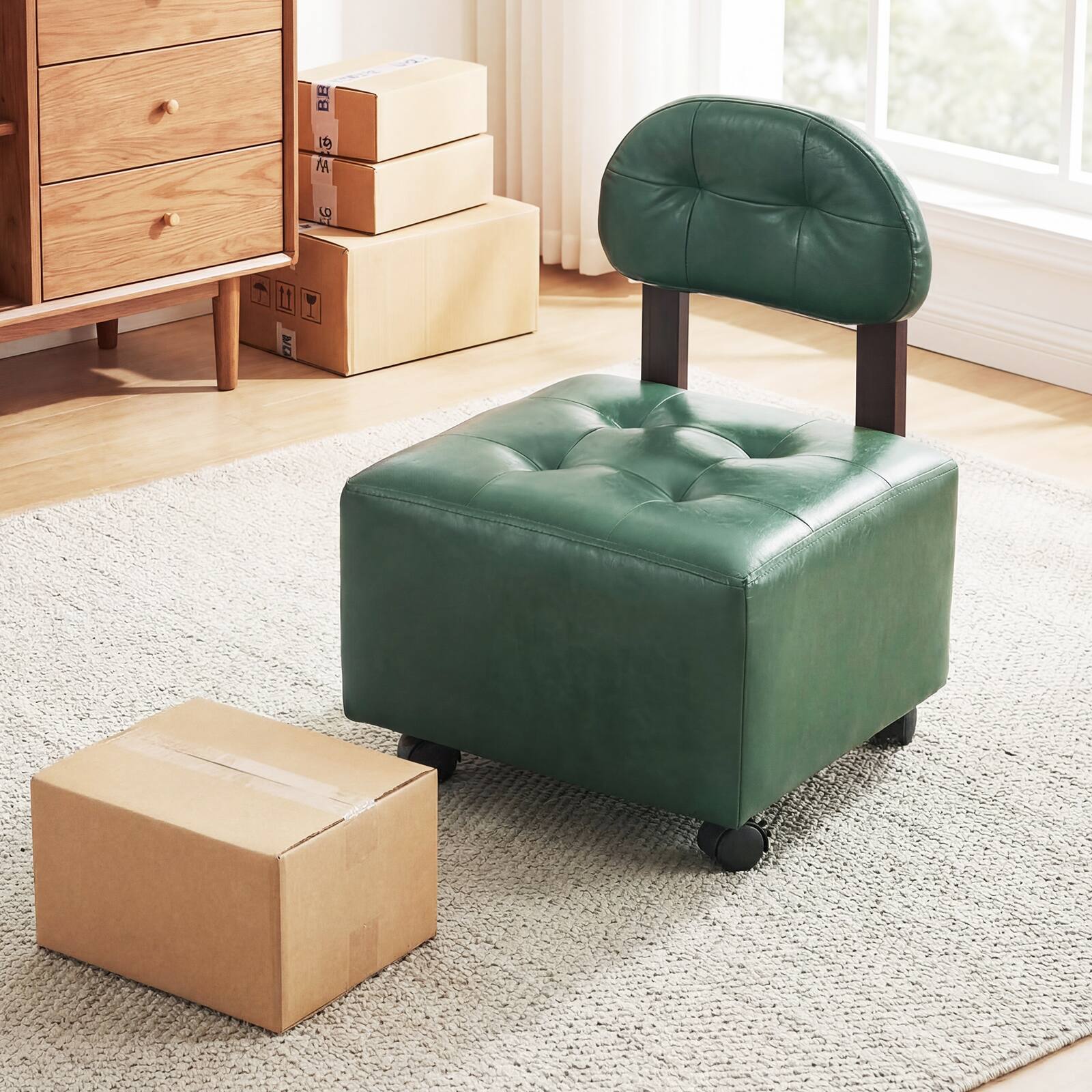 Alt View 3. Gymax - Gymax Rolling Footrest Stools Set of 2 Upholstered Square Ottoman 330 LBS Max Load - Green.