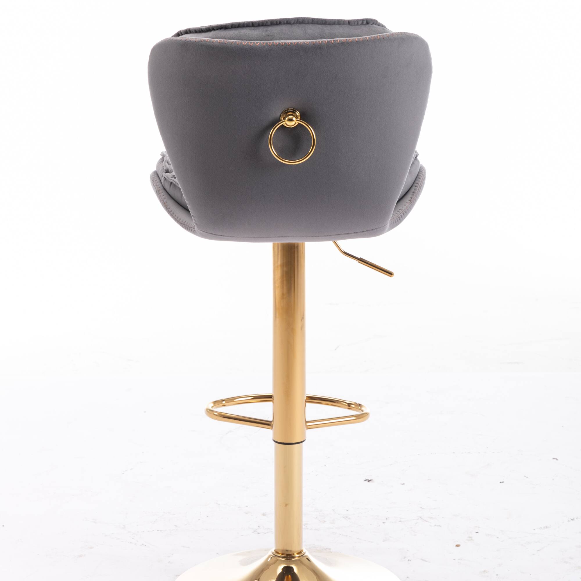 Left. GOODSILO - Set of 2 Adjustable Swivel Bar Stools with Chrome Footrest and Velvet Upholstery - Grey.