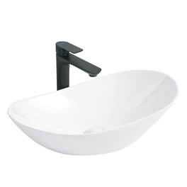 Boyel Living - Oval Ceramic Vessel Sink Modern Minimalist Art Bathroom Sink Bowl Countertop Vanity Basin - White