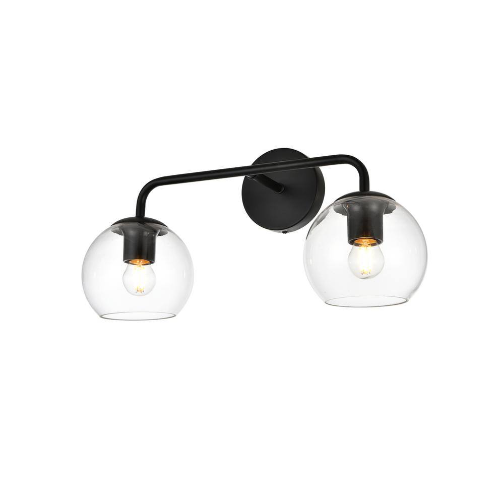 Alt View 1. Living District - Genesis 2 light Black and Clear Bath Sconce - Black And Clear.