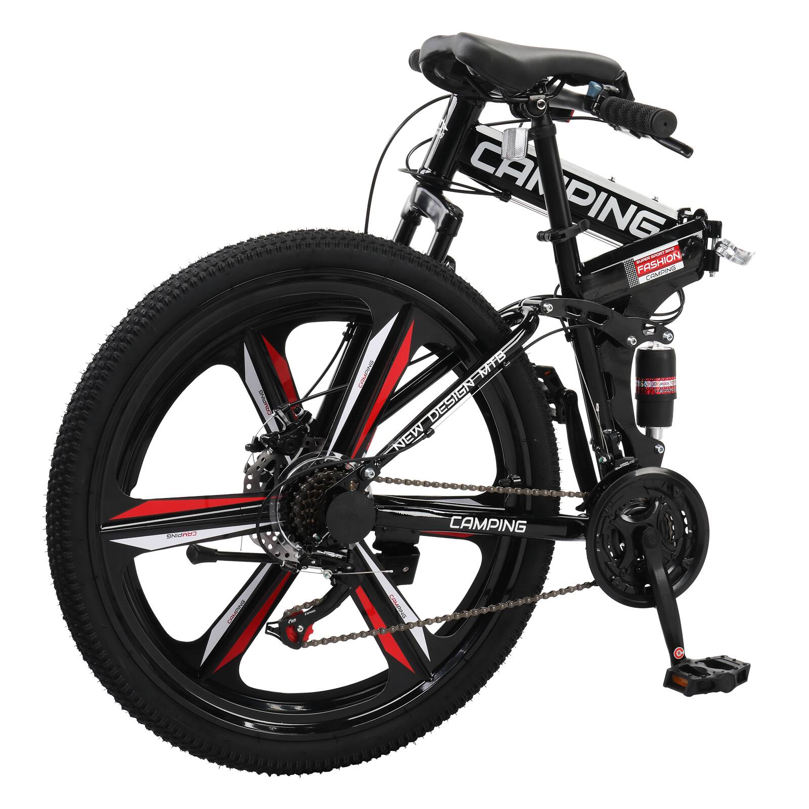 Left. Winado - 26in 21-Speed Foldable Mountain Bike Dual Suspension High Carbon Steel,Sturdy Steel Frame, Front Suspension - Black.