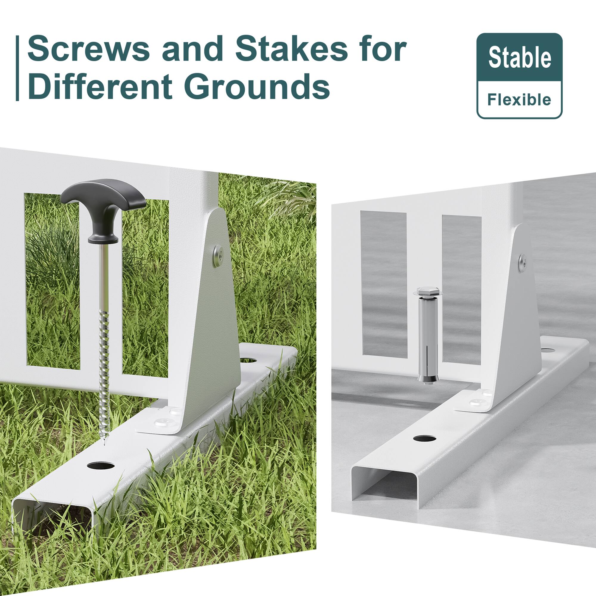 Screws and Stakes for Different Grounds

Stable Flexible