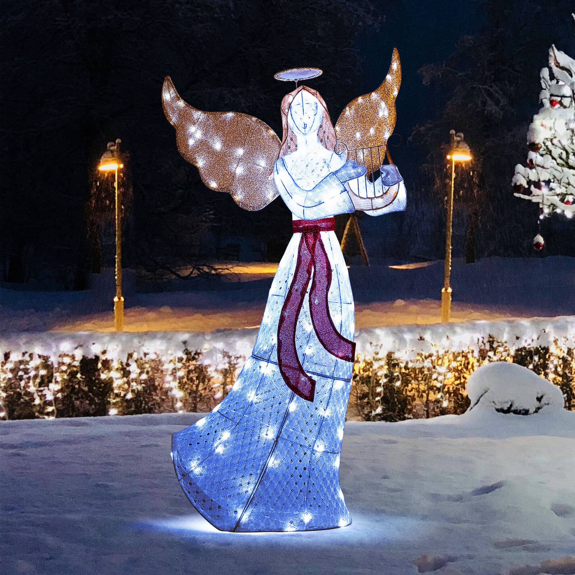 Alt View 1. Costway - Costway 5 FT Lighted Angel with Harp LED Lights Halo Zip Ties & Ground Stakes Christmas - White.