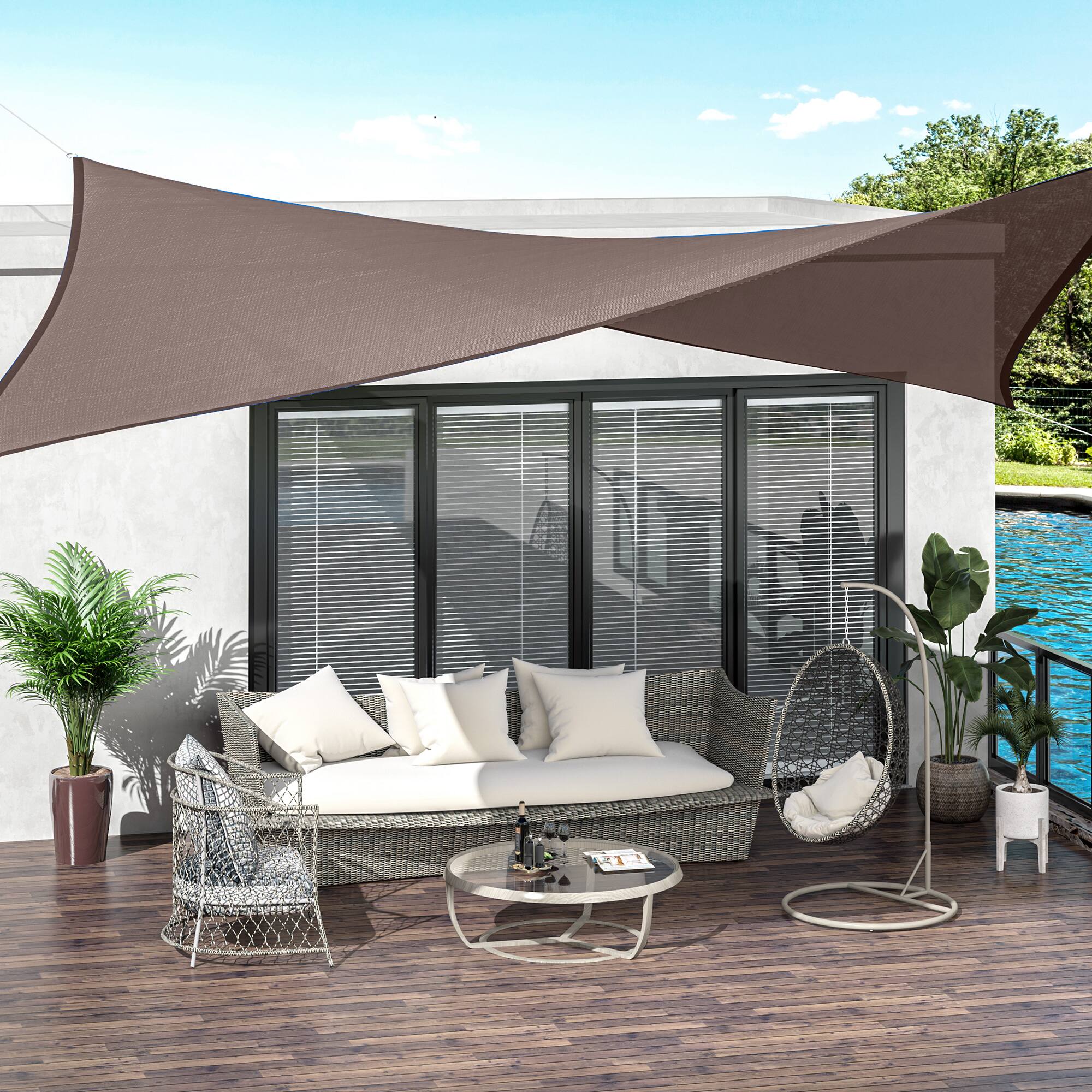 Alt View 1. Outsunny - 13' x 20' Sun Shade Sail Canopy Outdoor Shade Sail Cloth for Patio Deck Yard with D-Rings and Rope Included - Brown.