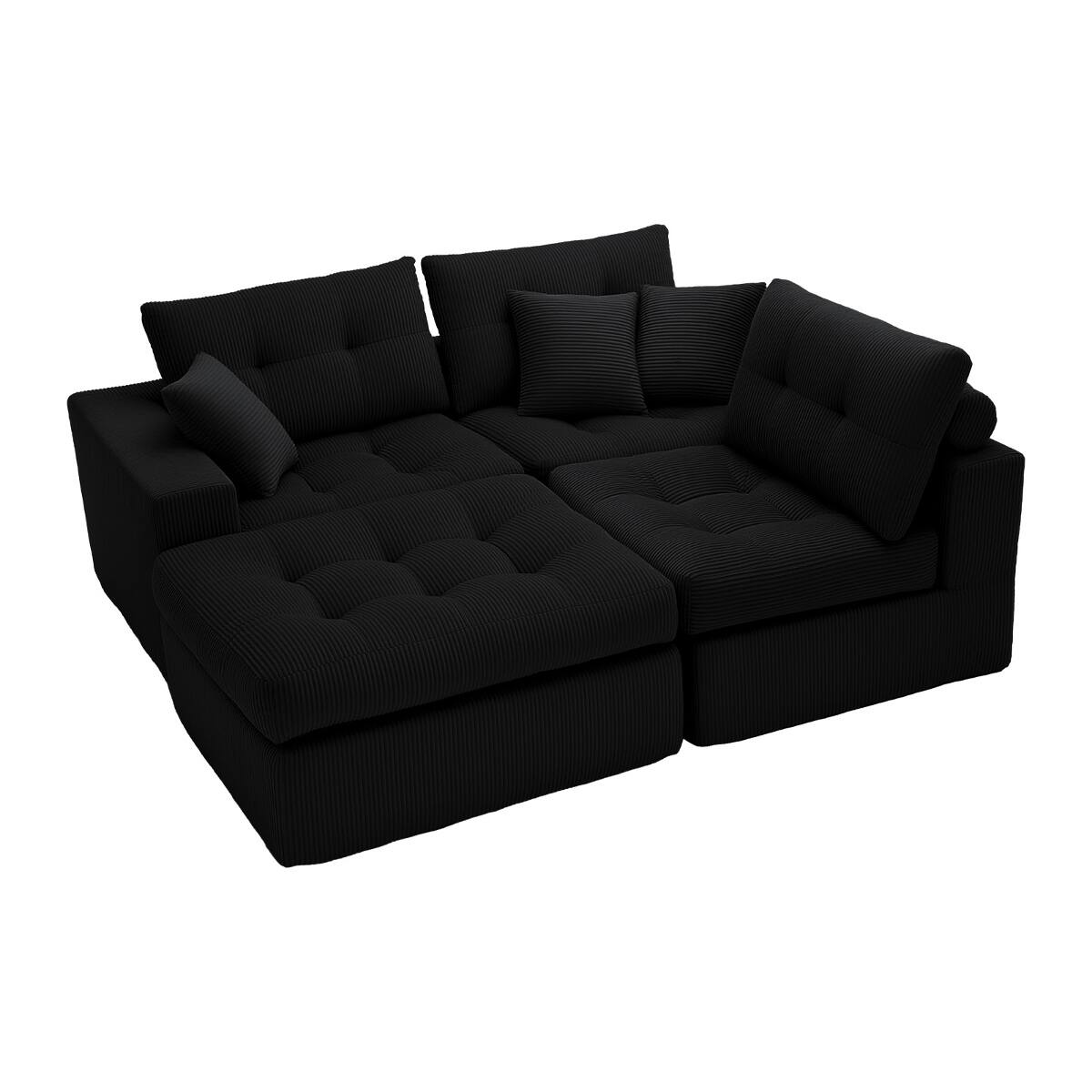 Alt View 2. Ropilly - Ropilly Black Corduroy Sectional Sofa, L Shaped Chaise Couch Convertible Sofa Bed - Black.