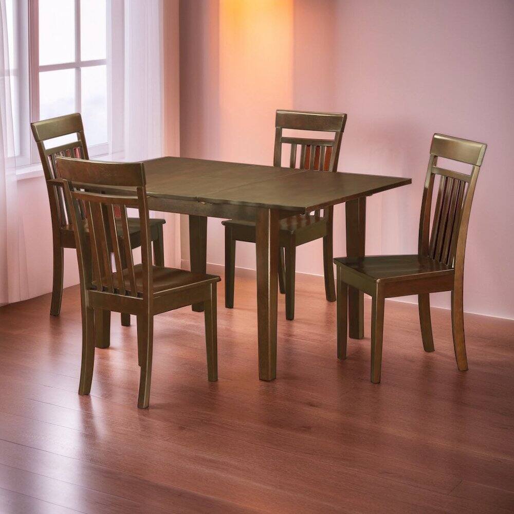 Alt View 1. FurniFact - Dining Room Table Set for 4 with Butterfly Leaf and Wooden Chairs - Mahogany.