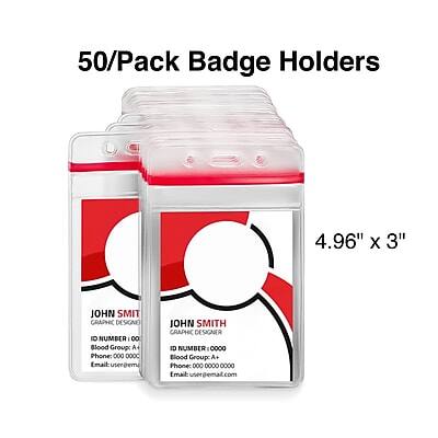 50/Pack Badge Holders  
4.96" x 3"  

JOHN SMITH  
GRAPHIC DESIGNER  
ID NUMBER: 1000  
Blood Group: A+  
Phone: 000 0000 0000  
Email: user@gmail.com