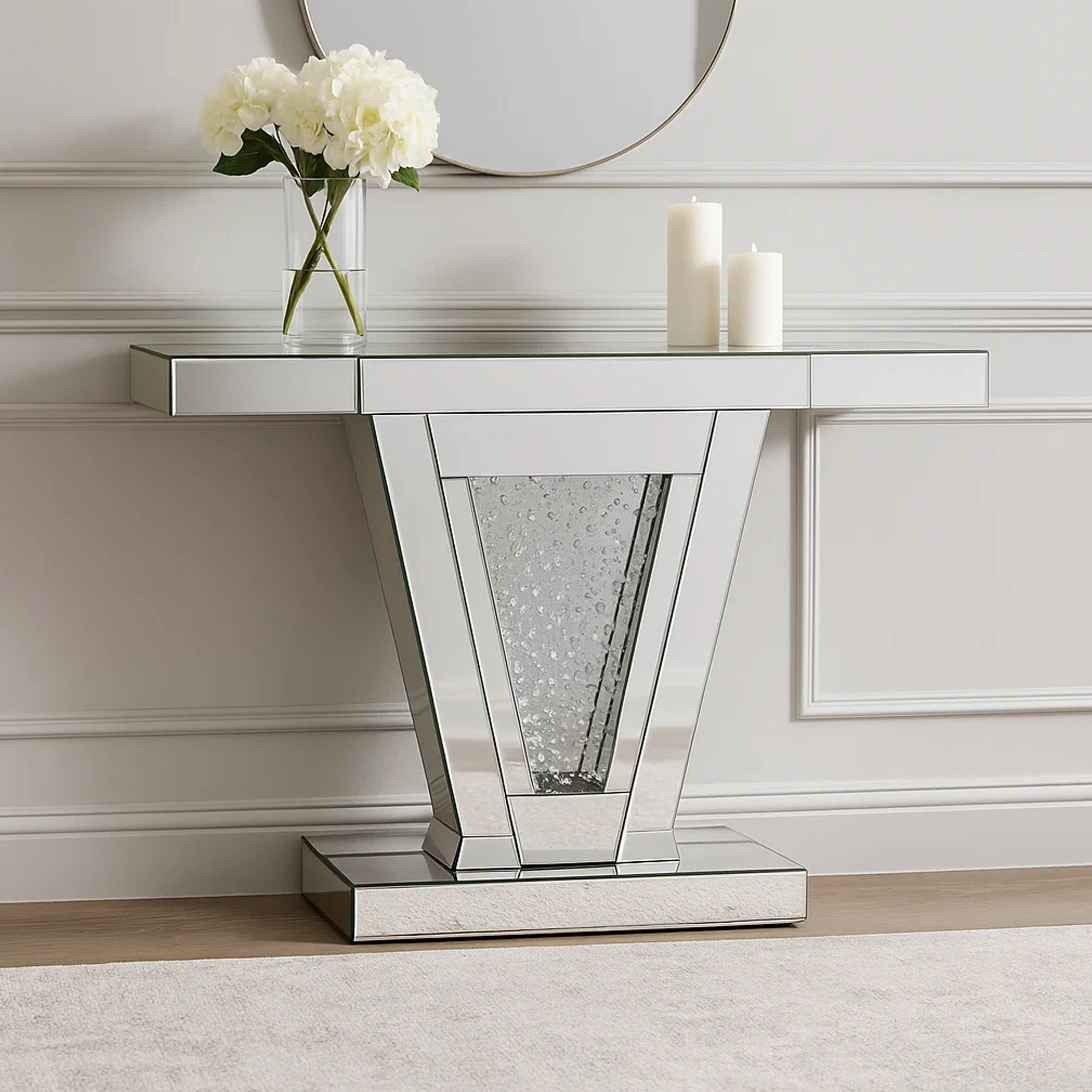 Alt View 7. Manhattan Lane - Wood and Mirror  Console Table with Faux Crystals Inlay, Clear - Clear.