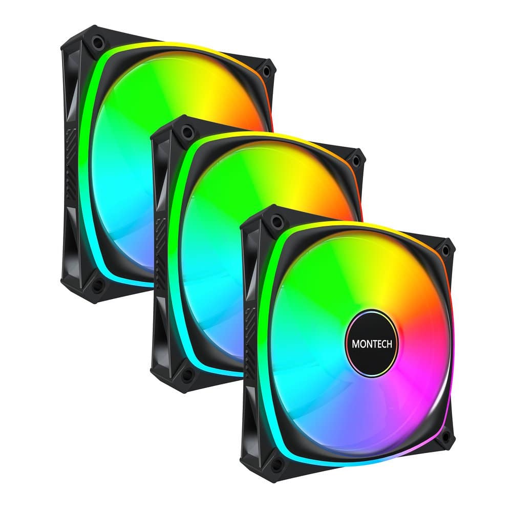 Montech - RX120 PRO RX120PB3IN1 120mm ARGB Fan, 1600PWM, 3 in 1 Pack - Black
