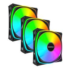 Front. Montech - RX120 PRO RX120PB3IN1 120mm ARGB Fan, 1600PWM, 3 in 1 Pack - Black.