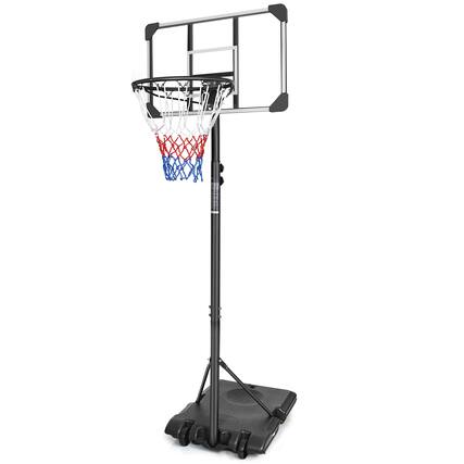 Front. Ecooso - Portable Basketball Goal, Adjustable 5.6-7 ft, 28" Backboard, Wheels & Stable Base, Indoor/Outdoor - Transparent.