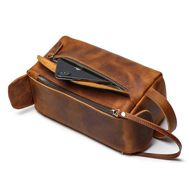 Alt View 8. Steel Horse Leather - Dado Leather Dopp Kit | Handmade Leather Toiletry Bag - Brown.