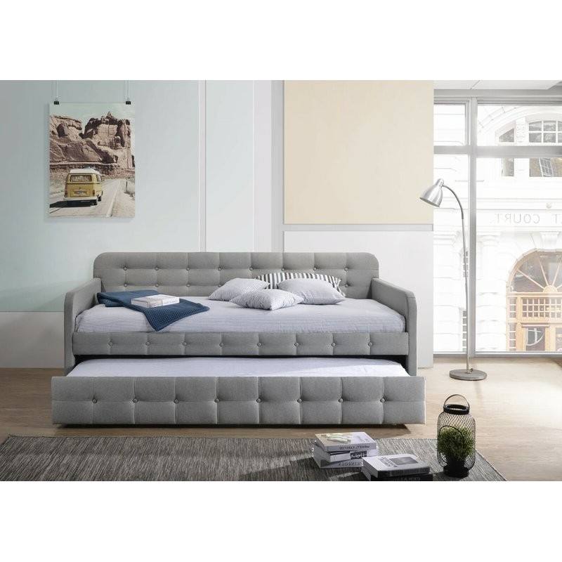 Back. Hivvago - Hivvago Tufted Polyester Linen Twin Daybed with Trundle - Gray.