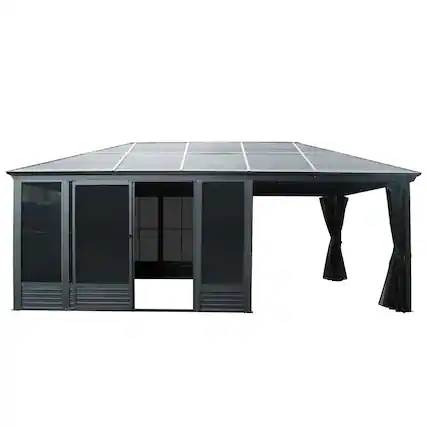 Front. Mondawe - 11x21FT Outdoor Sunroom,Solarium with Galvanized Steel Roof - Grey.