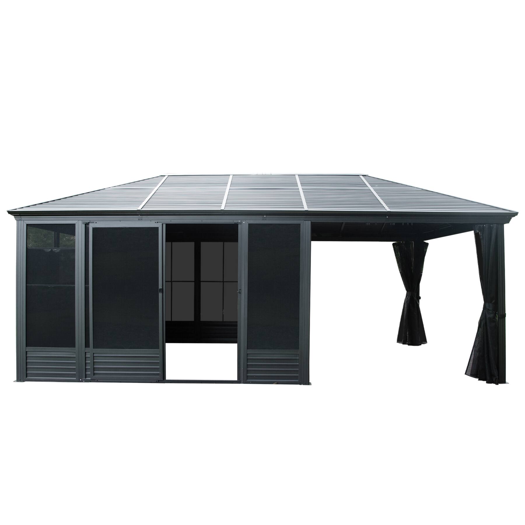 Front. Mondawe - 11x21FT Outdoor Sunroom,Solarium with Galvanized Steel Roof - Grey.
