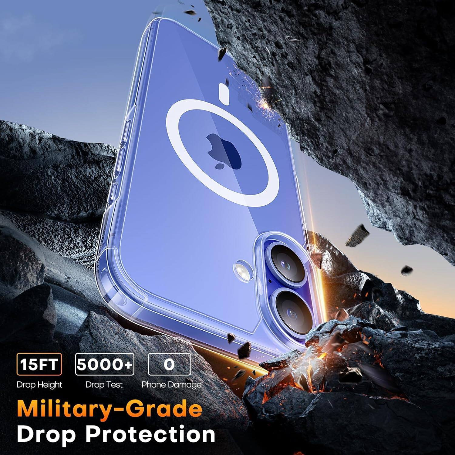 15FT Drop Height, 5000+ Drop Test, 0 Phone Damage, Military-Grade Drop Protection