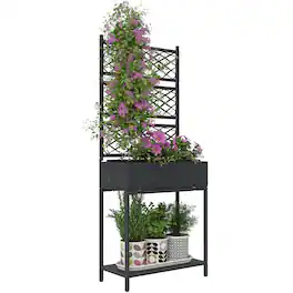 Outsunny - Wicker Planter with Trellis for Climbing Plants - Black