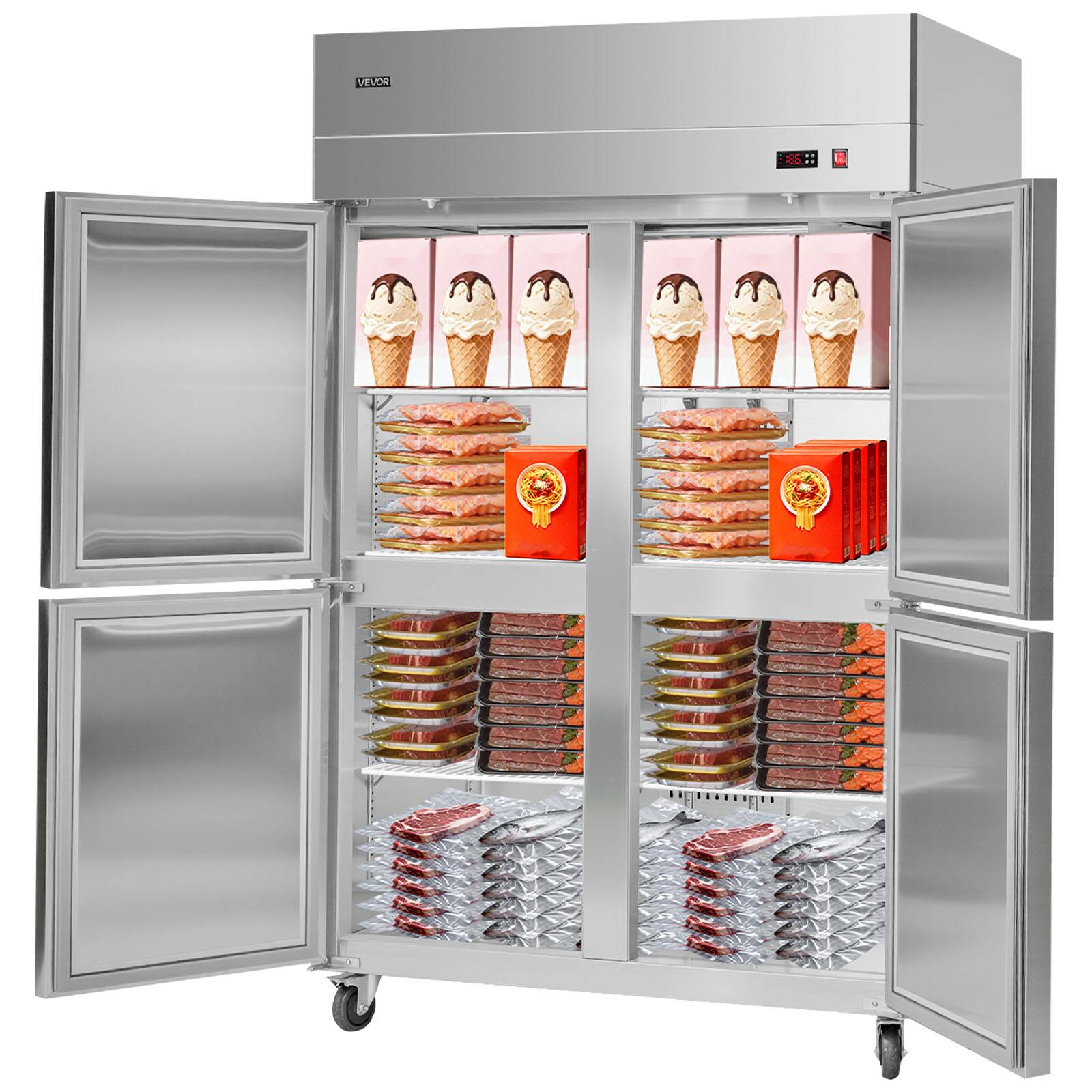 Alt View 5. VEVOR - Commercial Reach-In Freezer, 48" W, 33 Cu.Ft Stainless Steel Upright Freezer, with 4 Doors, Auto-Defrost - Stainless steel color.