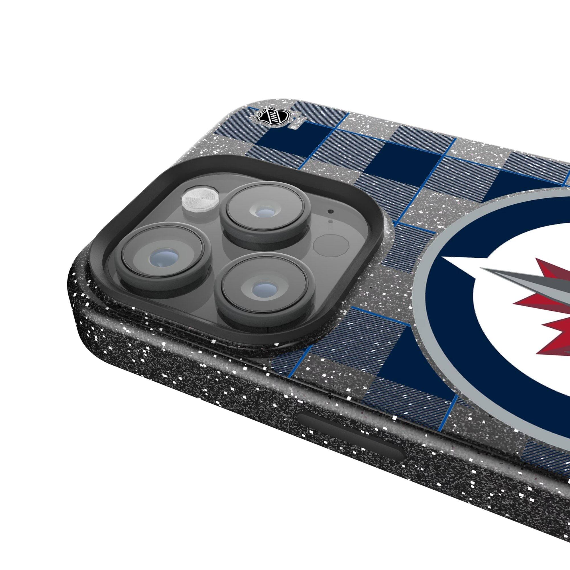 Alt View 2. Keyscaper - Winnipeg Jets Plaid Bling iPhone Case - 14 Plus - Black.