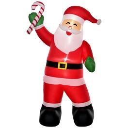 Homcom - 8ft Inflatable Santa with Candy Cane, Outdoor Blow-Up Yard Decoration with LED Lights - Red
