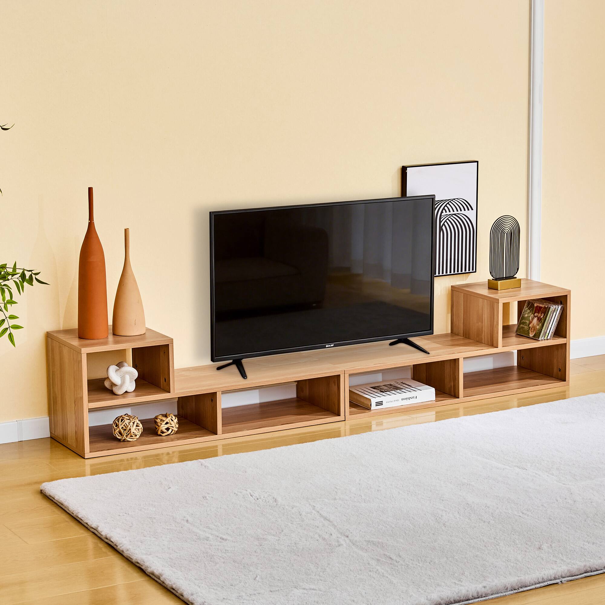 Alt View 1. Loheer - Loheer- Modular Light Wood TV Stand 0.98x1.12 ft Adjustable Media Console with Open Storage for Living Room - Wood.