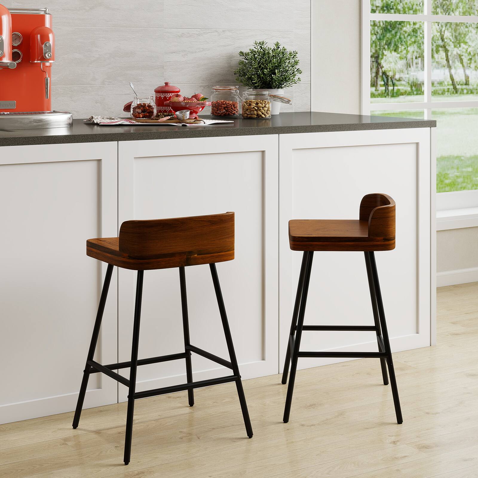 Alt View 1. Gymax - Gymax 2PCS 24'' Counter Height Bar Stool w/Low Back Metal Legs Footrest for Kitchen - Brown.