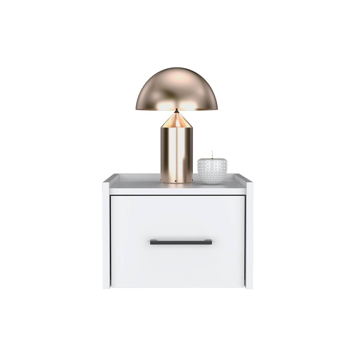 Back. Loheer - Loheer White Floating Nightstand with Drawer, Wall Mounted Space Saving Bedside Table - White.
