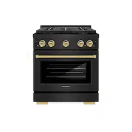 ZLINE - Autograph 30 in. 4.2 cu. ft. Paramount Dual Fuel Freestanding Range w/ DuoPro Cooktop in Black Steel & Bronze Accents - Black Stainless Steel