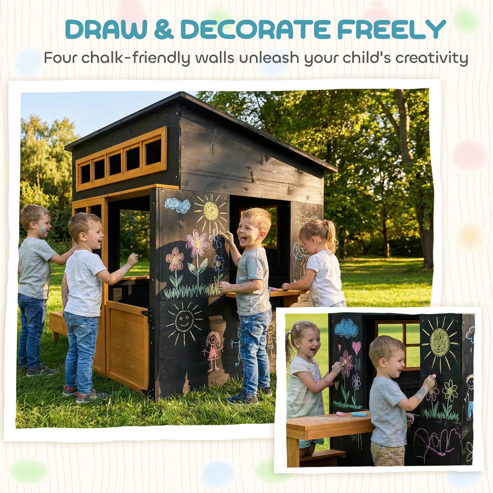 DRAW & DECORATE FREELY  
Four chalk-friendly walls unleash your child's creativity