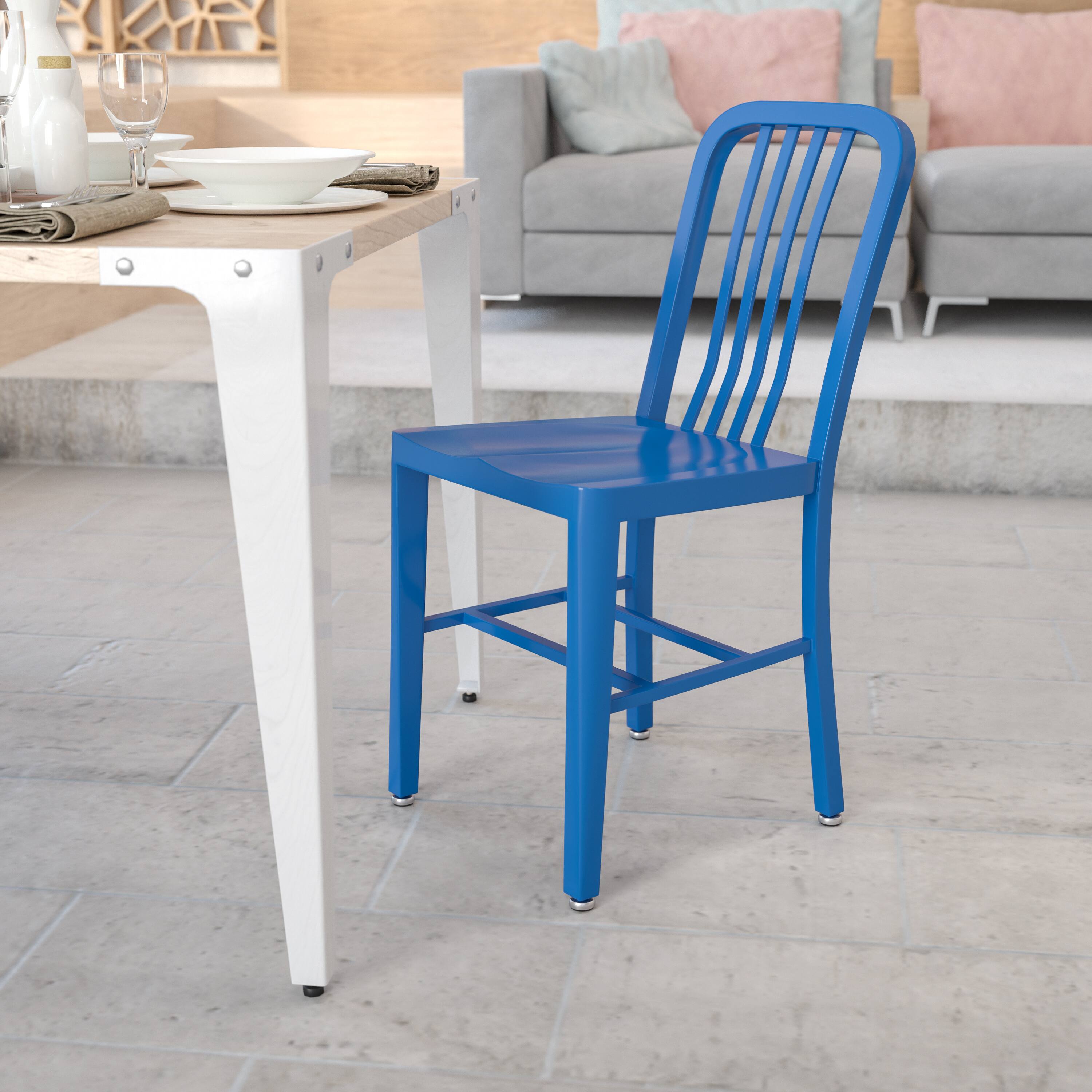 Alt View 1. Emma + Oliver - Commercial Grade Colorful Metal Indoor-Outdoor Chair - Blue.