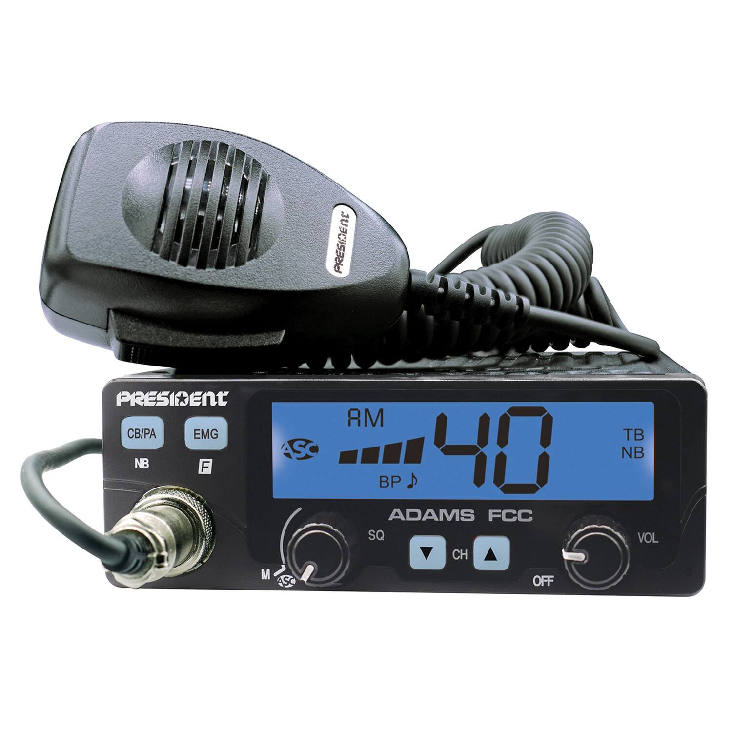 PRESIDENT CB/PA EMG NB F M RM TB SC 040 NB BP ADAMS FCC SQ VOL CH OFF