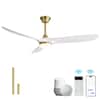 Front. Sofucor - 60'' Outdoor Ceiling Fan with Integrated LED Light & Remote Dimmable 3CCT 6 Speed DC Motor for Patio Bedroom Living Room - Gold-White.