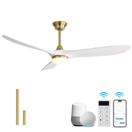 Sofucor - 60'' Outdoor Ceiling Fan with Integrated LED Light & Remote Dimmable 3CCT 6 Speed DC Motor for Patio Bedroom Living Room - Gold-White