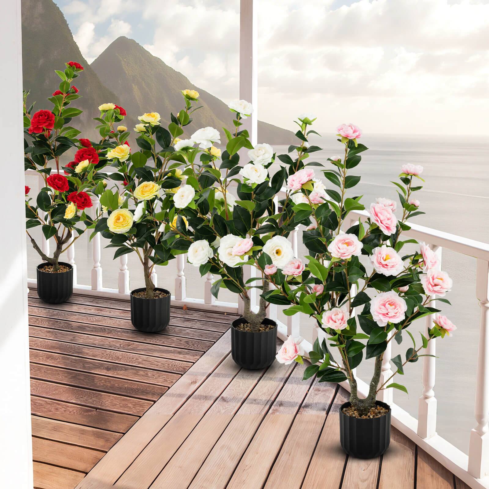 Alt View 3. Costway - Costway 2PCS 38" Artificial Camellia Tree Faux Floral Plant Fake Tree for Decoration - Pink.