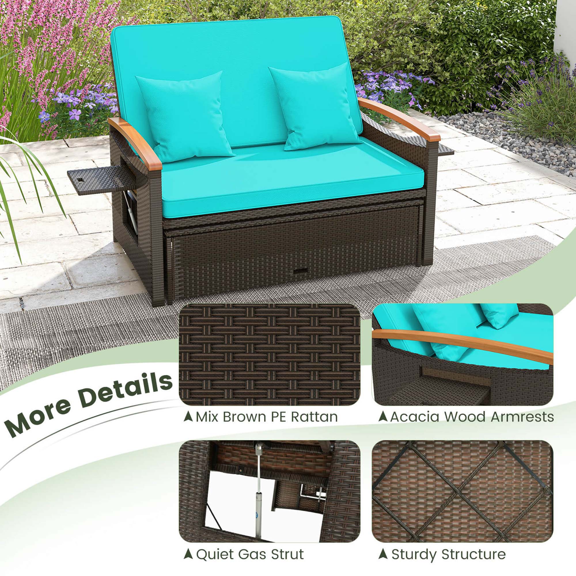 Details:
- Mix Brown PE Rattan
- Acacia Wood Armrests
- Quiet Gas Strut
- Sturdy Structure