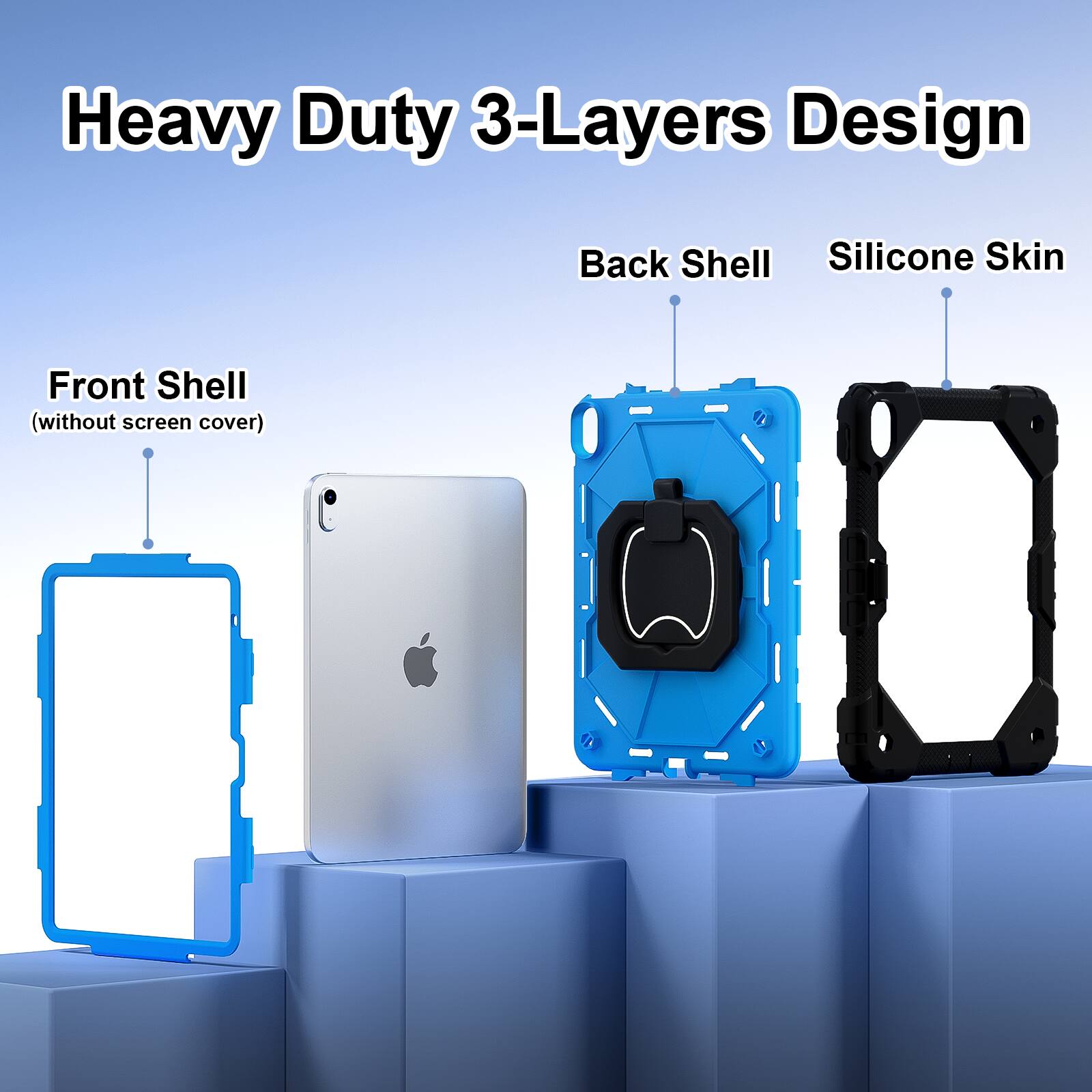 Heavy Duty 3-Layers Design  
Back Shell  
Silicone Skin  
Front Shell (without screen cover)