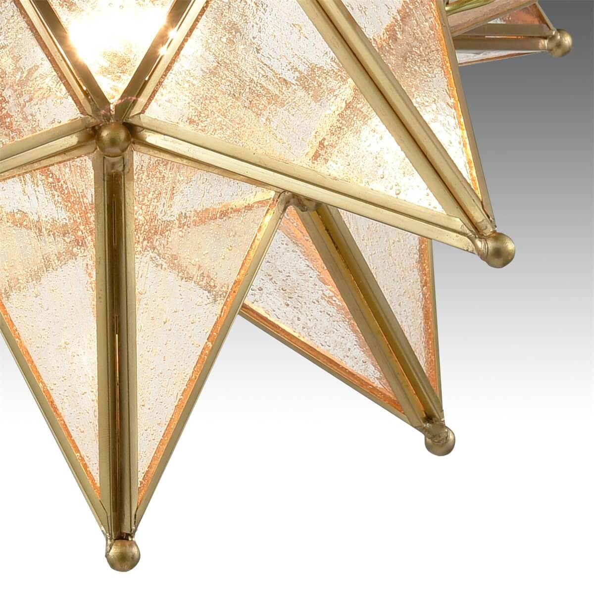 Alt View 2. MOOSE - Leuca Moravian Star Flush Mount Ceiling Light with 12.7-Inch Seeded Glass Shade - Brass.